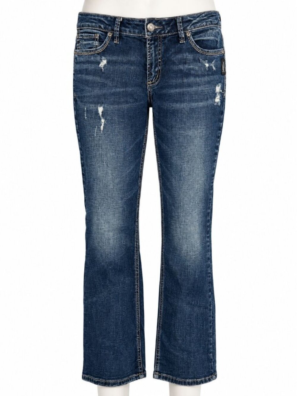 Silver Jeans Co Womens Distressed Dark Wash Bootcut Denim Jeans Size 31 Mid Rise